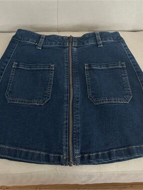 Sincerely Jules Dark Indigo Denim Zip-Front Mini Skirt
